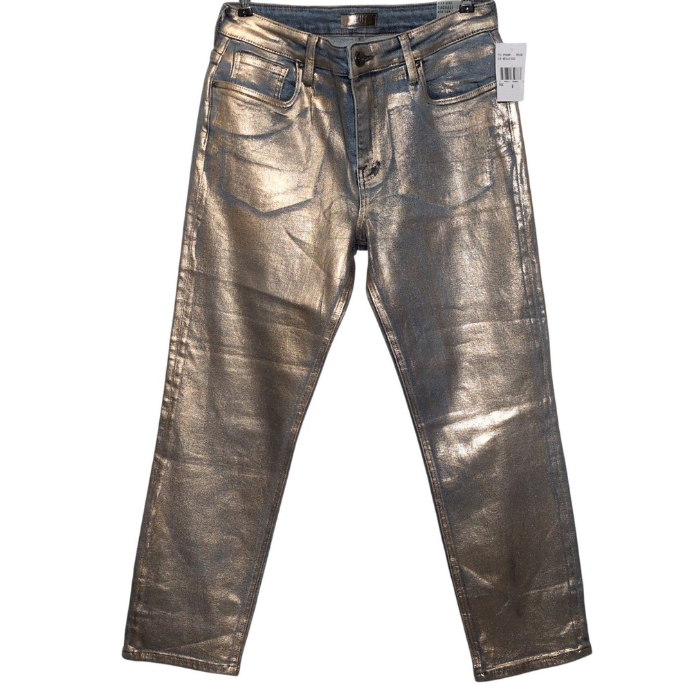Kut from the Kloth Rachael High Rise Mom Jean Metallic Gold Foil KP1583MB7 Sz 8 - Picture 2 of 6